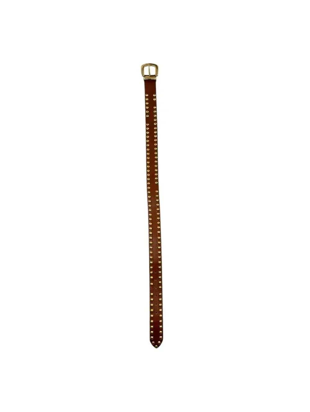 Vintage Inspired Brown Faux Leather Studded Belt with Gold Buckle